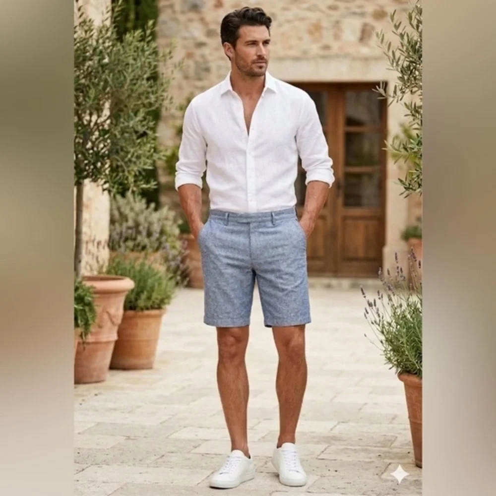 J. Crew Men’s 35 Rivington 10” Blue Chambray Chino Shorts 35W Classic